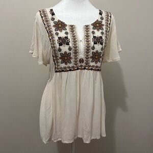 AE Flowy Embroidered Boho Cream Too